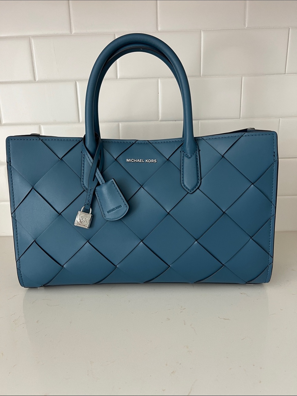Michael Kors Teal Woven Leather Satchel